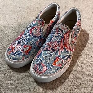 Lilly Pulitzer Slip On Sneakers Women's 9.5 M Colorful Shell Print Casual Shoes